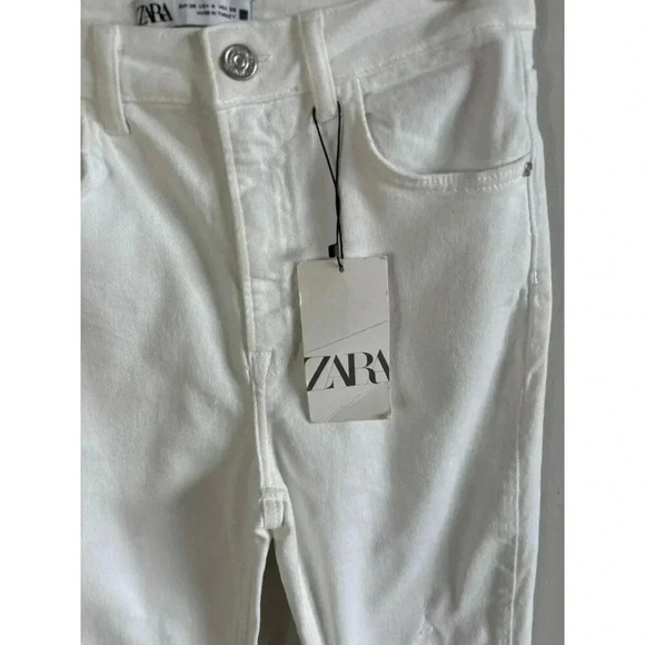 Zara Slim Flare Womens Distressed Knee Denim Jeans White Sz 4 - Picture 4 of 13